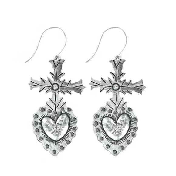 NWT Tara Gasparian Tulum Silver Heart Cross Earrings